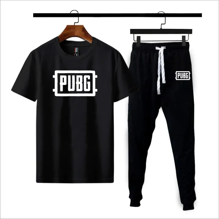 Black Pubg printed summer gymwear trackuit trouser & t-shirt for men and boys