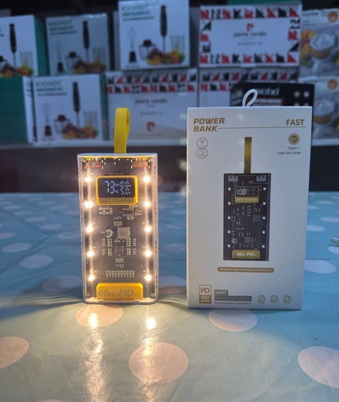 20000 MAH 66W FAST CHARGING TRANSPARENT POWER BANK-POWER BANK FOR ANDROID I Phone-Fast charging power bank-Transparent power bank-Portable 66W power bank-Mini fast charging power bank-Large capacity power bank-Power bank-Led Crystal display power bank.