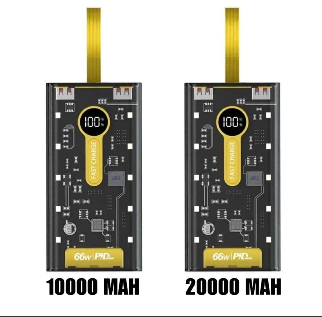 20000 MAH 66W FAST CHARGING TRANSPARENT POWER BANK-POWER BANK FOR ANDROID I Phone-Fast charging power bank-Transparent power bank-Portable 66W power bank-Mini fast charging power bank-Large capacity power bank-Power bank-Led Crystal display power bank.