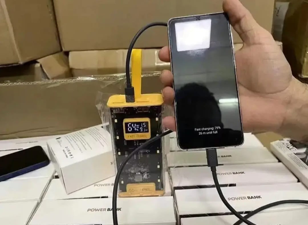 20000 MAH 66W FAST CHARGING TRANSPARENT POWER BANK-POWER BANK FOR ANDROID I Phone-Fast charging power bank-Transparent power bank-Portable 66W power bank-Mini fast charging power bank-Large capacity power bank-Power bank-Led Crystal display power bank.