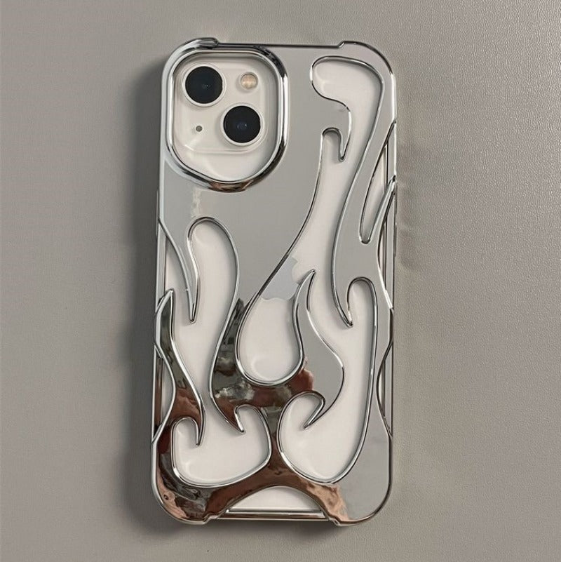 100%new celebrity trend+In stock+COD INS Fashion Hollowed Fire Flame Phone Case For iphone 16 15 13 12 11 Pro Max 14 Plus Cool Boy Girl Silver Plating Soft Cover for Samsung A14 A15 A16