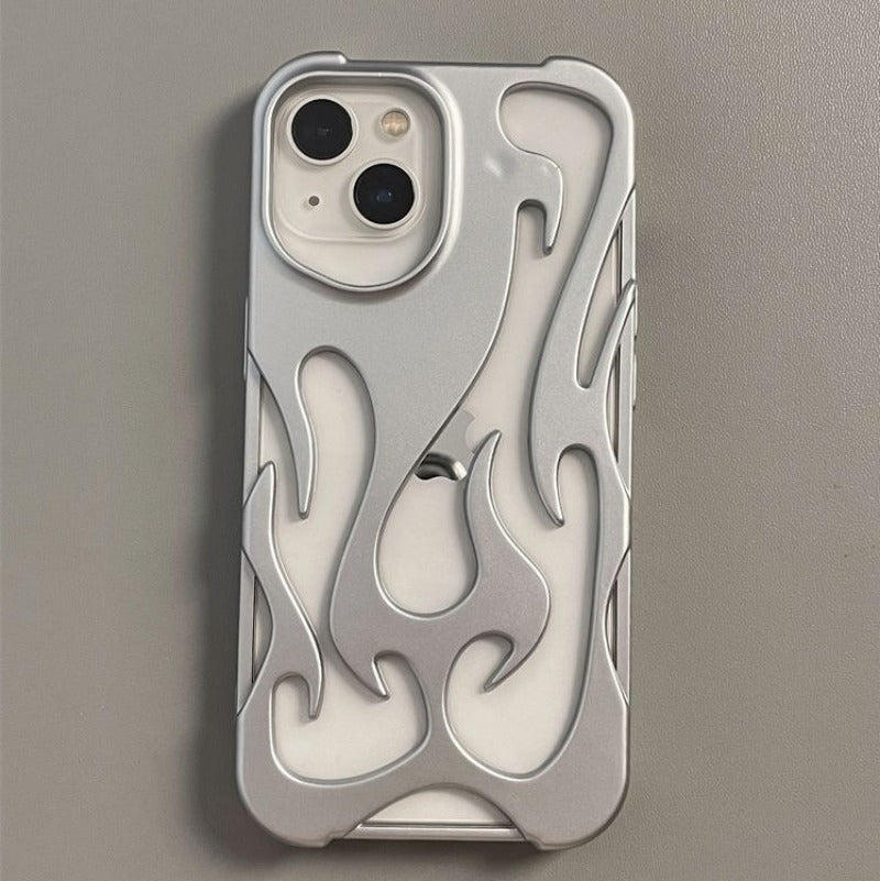 100%new celebrity trend+In stock+COD INS Fashion Hollowed Fire Flame Phone Case For iphone 16 15 13 12 11 Pro Max 14 Plus Cool Boy Girl Silver Plating Soft Cover for Samsung A14 A15 A16