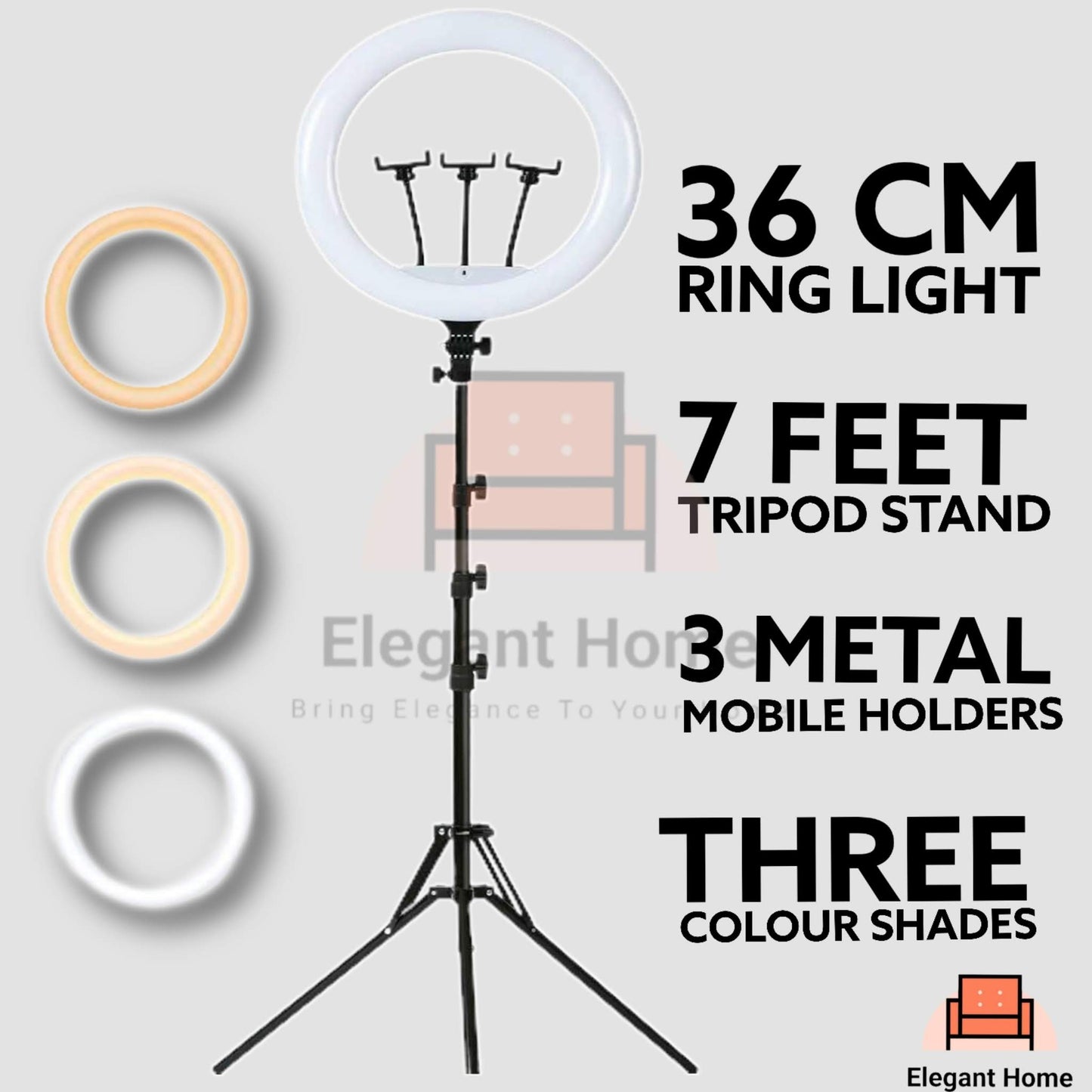 26cm Ring Light with Mobile Holder, Stand Holder and 7ft Stand, RingLight with 7 Feet Stand, Three Colours Makeup LED RingLight with Tripod Stand, Dimmable Selfie RingLight with USB for Videography and Photography