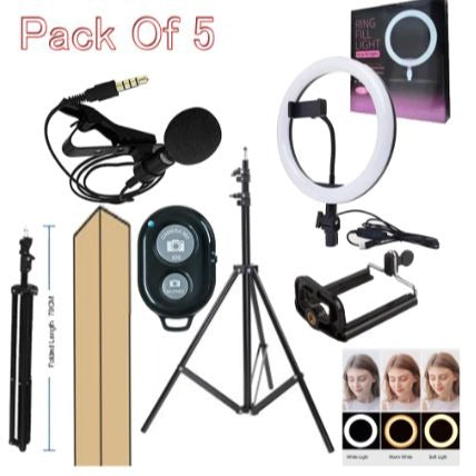 26cm Ring Light with Mobile Holder, Stand Holder and 7ft Stand, RingLight with 7 Feet Stand, Three Colours Makeup LED RingLight with Tripod Stand, Dimmable Selfie RingLight with USB for Videography and Photography