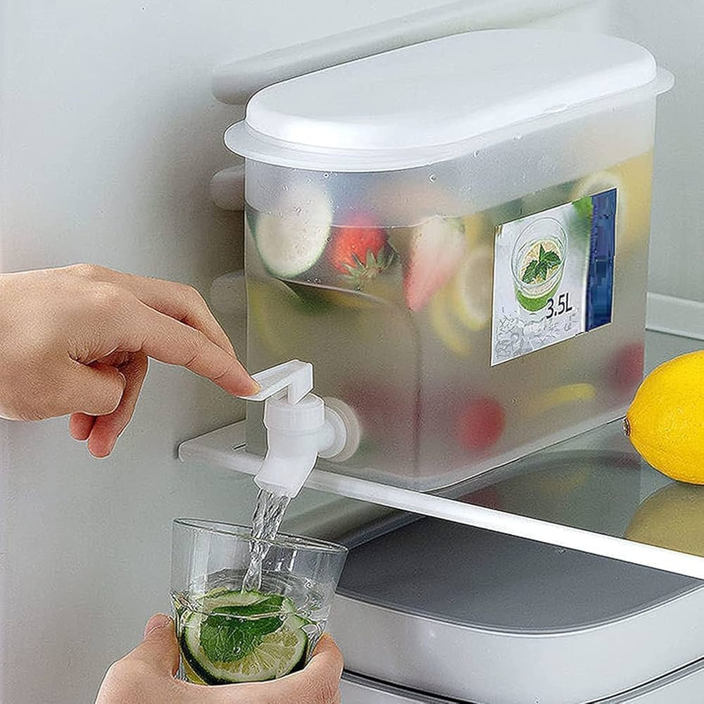 3.5L Beverage Dispenser for Fridge Juice Jug for Refrigerator Plastic Hands-Free Beverage Dispensers Juice Dispenser for fridge Lemonade Container Countertop Drink Dispenser with Spigot