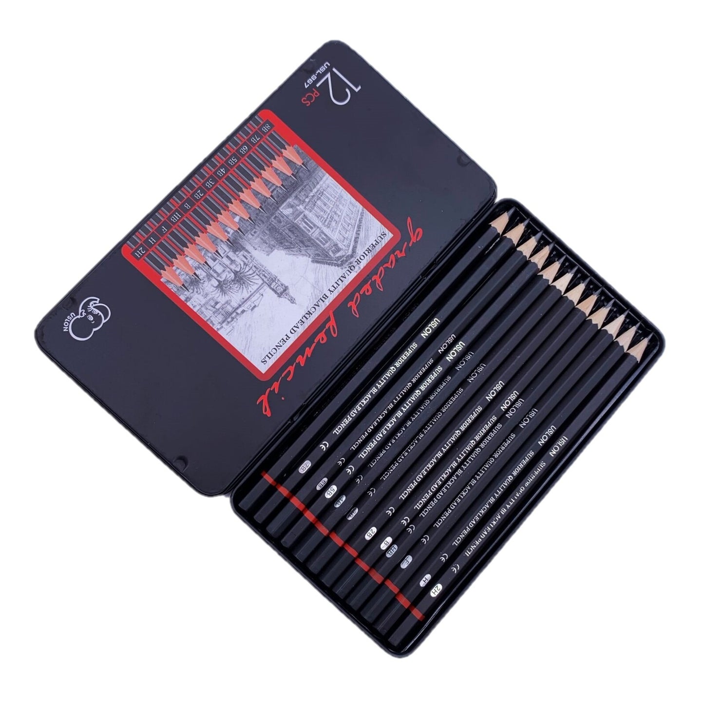 Professional Sketch and Drawing pencils set,Art Pencil 12-Count(8B-2H) Drawing/Sketching Pencil Set of 12 in Metal Box