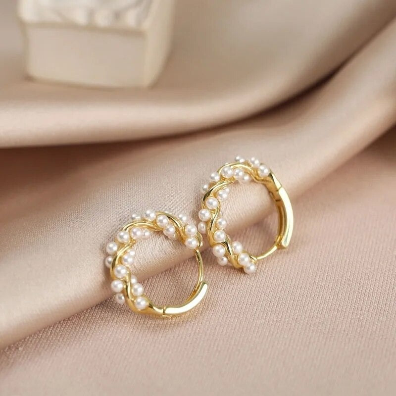French Imitation Pearl Circel Earring Small Round Hoop Earrings For Women New Design Texture Earrings Jewelry Elegant Gift