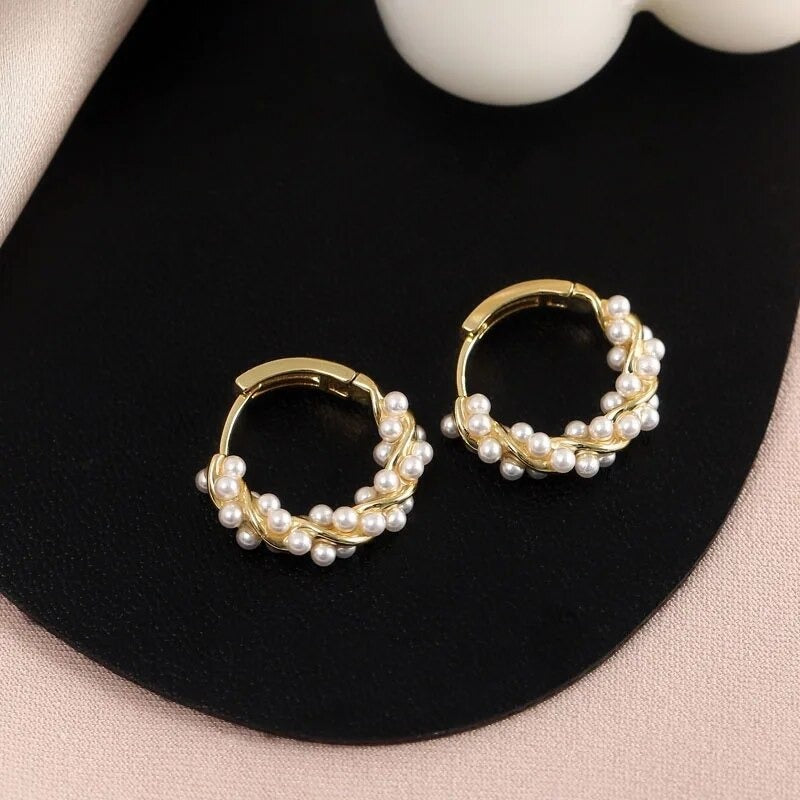 French Imitation Pearl Circel Earring Small Round Hoop Earrings For Women New Design Texture Earrings Jewelry Elegant Gift