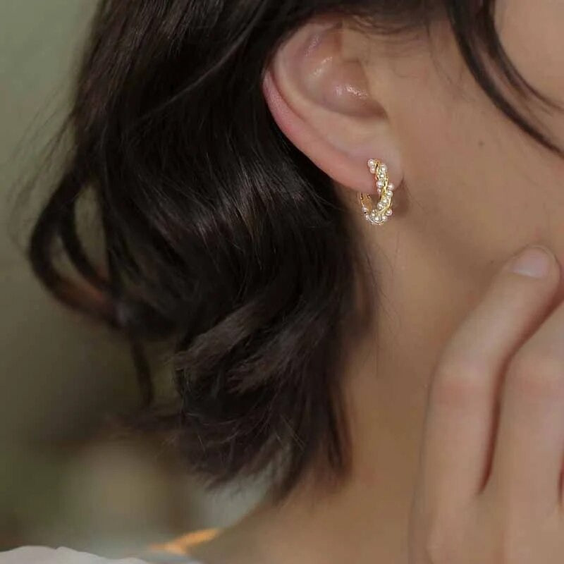 French Imitation Pearl Circel Earring Small Round Hoop Earrings For Women New Design Texture Earrings Jewelry Elegant Gift