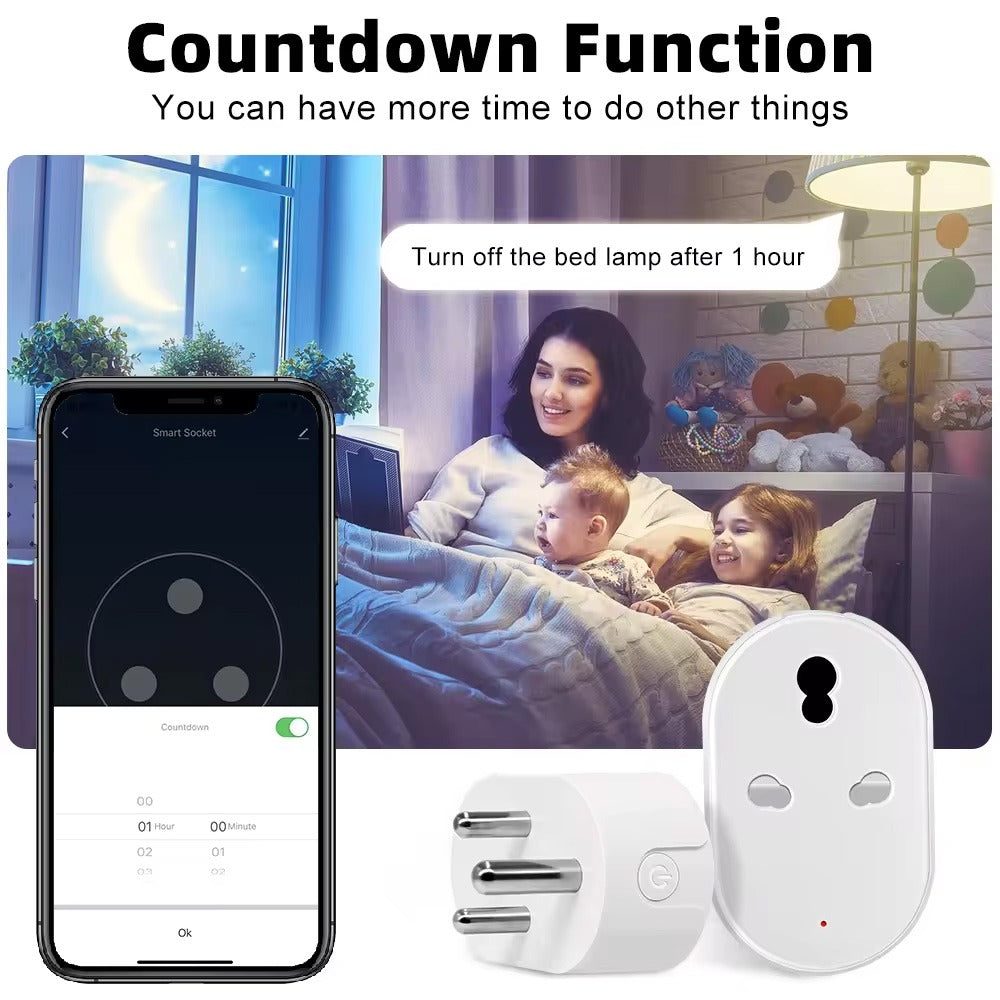 16A Smart Wifi Plug Socket - 3 Pin WiFi Plug for AC, Motor, Freezer, Heaters, TVs, Fan Wifi Smart Switch With Power Monitoring Smart Life App, Alexa and Google Assistant, Watt meter 16 ampere wifi plug, 3 pin round power plug, watt meter