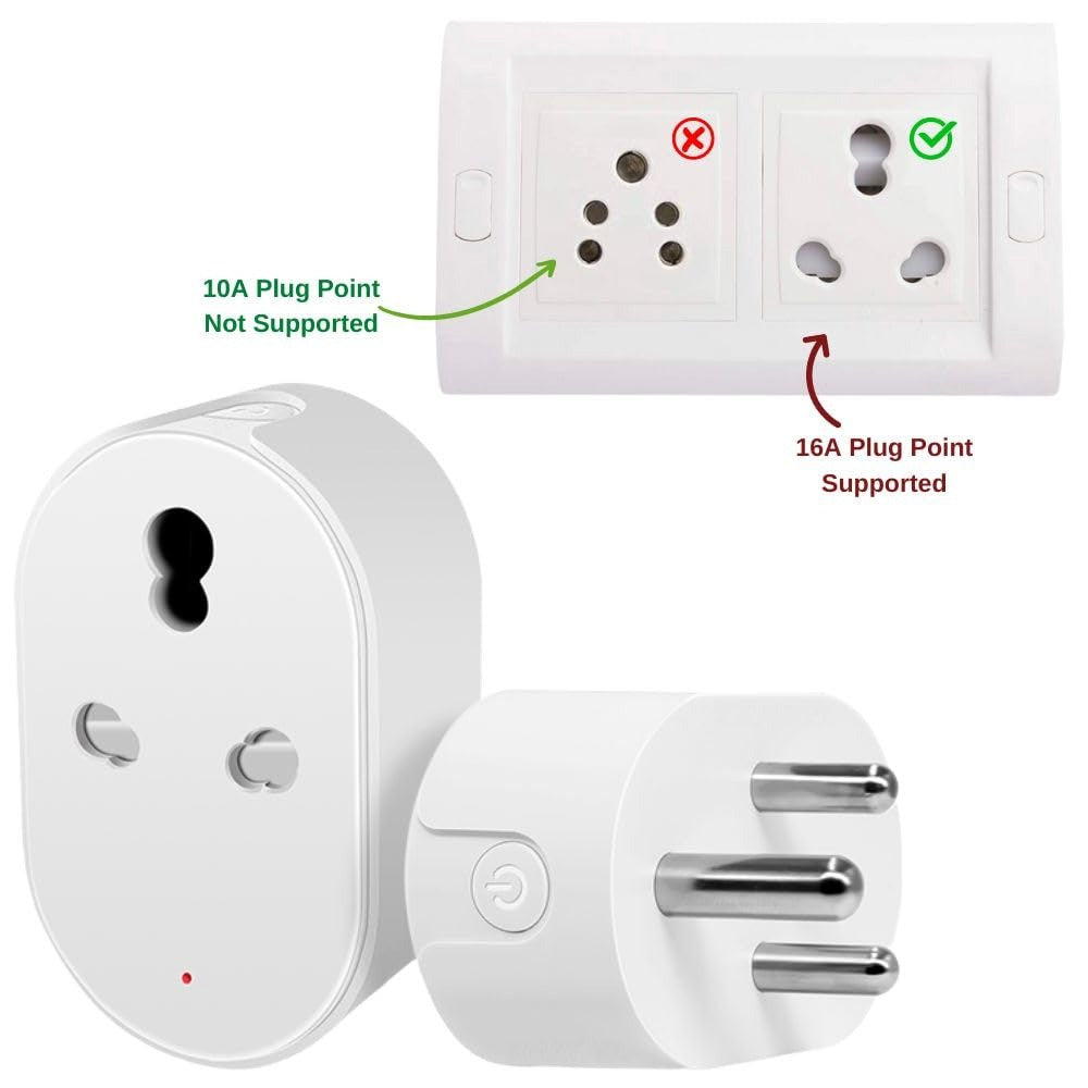 16A Smart Wifi Plug Socket - 3 Pin WiFi Plug for AC, Motor, Freezer, Heaters, TVs, Fan Wifi Smart Switch With Power Monitoring Smart Life App, Alexa and Google Assistant, Watt meter 16 ampere wifi plug, 3 pin round power plug, watt meter