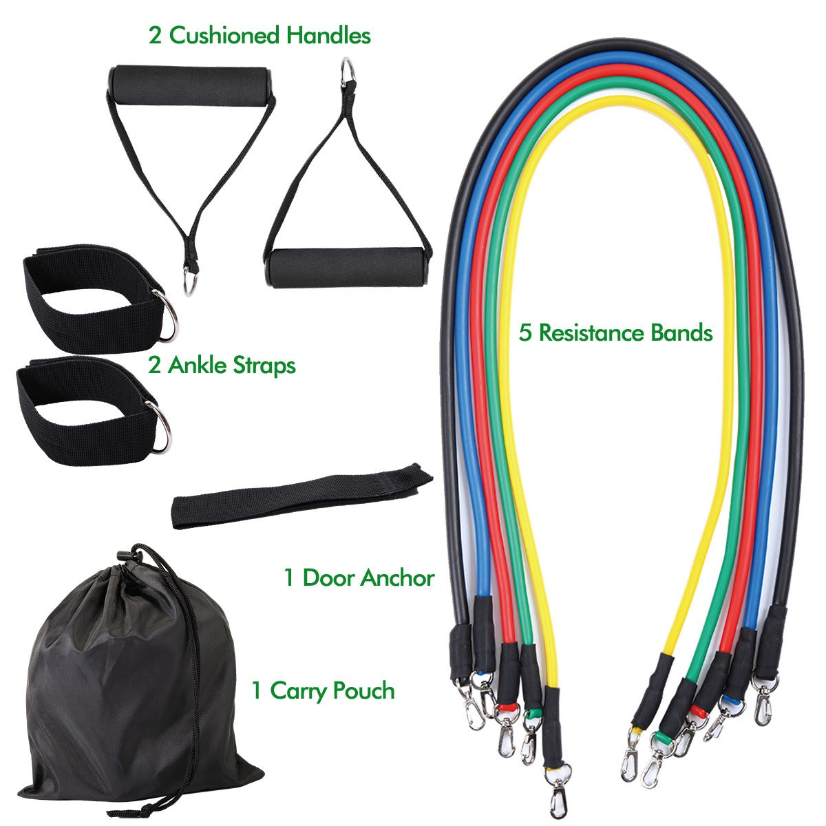 11 PCS Latex Resistance Band Set Yoga Pilates Abs Exercise Fitness Gym Workout Set With Elastic Tube, Door Anchor, Ankle Straps, And Handles For Weight Loss Or Stretch