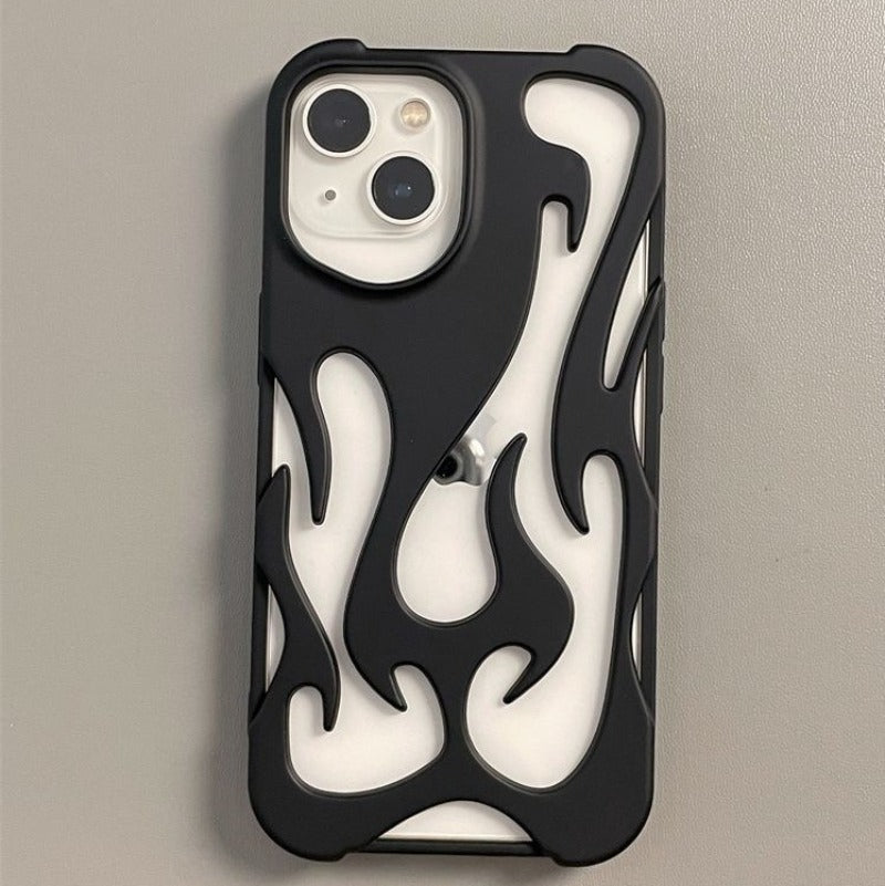 100%new celebrity trend+In stock+COD INS Fashion Hollowed Fire Flame Phone Case For iphone 16 15 13 12 11 Pro Max 14 Plus Cool Boy Girl Silver Plating Soft Cover for Samsung A14 A15 A16