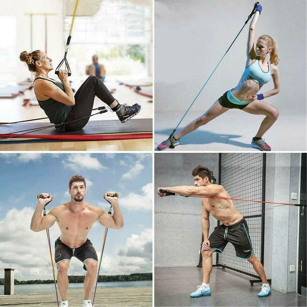 11 PCS Latex Resistance Band Set Yoga Pilates Abs Exercise Fitness Gym Workout Set With Elastic Tube, Door Anchor, Ankle Straps, And Handles For Weight Loss Or Stretch