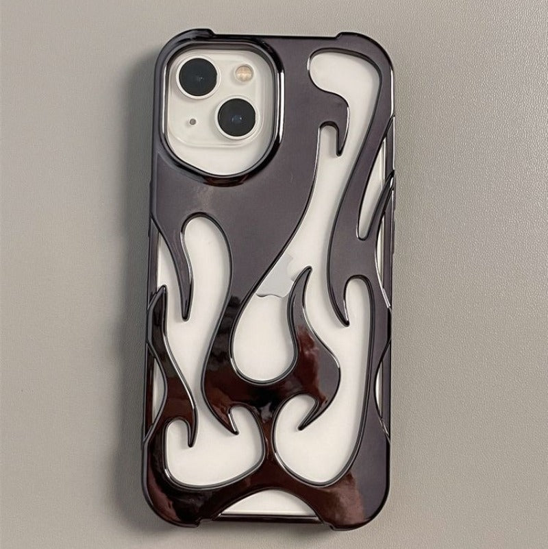100%new celebrity trend+In stock+COD INS Fashion Hollowed Fire Flame Phone Case For iphone 16 15 13 12 11 Pro Max 14 Plus Cool Boy Girl Silver Plating Soft Cover for Samsung A14 A15 A16