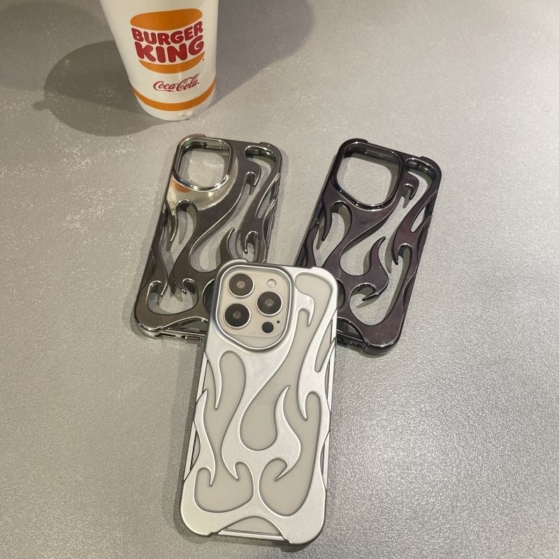 100%new celebrity trend+In stock+COD INS Fashion Hollowed Fire Flame Phone Case For iphone 16 15 13 12 11 Pro Max 14 Plus Cool Boy Girl Silver Plating Soft Cover for Samsung A14 A15 A16
