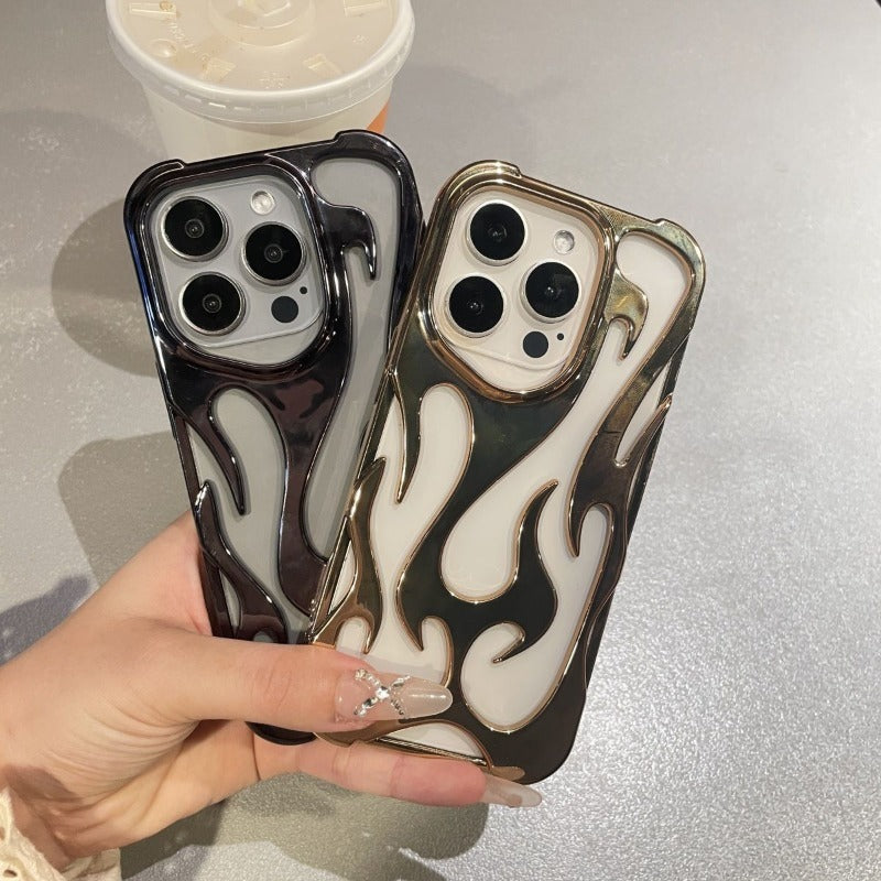 100%new celebrity trend+In stock+COD INS Fashion Hollowed Fire Flame Phone Case For iphone 16 15 13 12 11 Pro Max 14 Plus Cool Boy Girl Silver Plating Soft Cover for Samsung A14 A15 A16