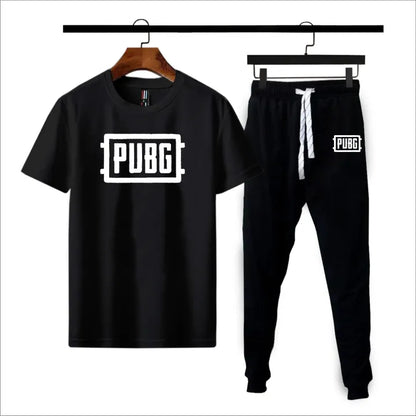 Black Pubg printed summer gymwear trackuit trouser & t-shirt for men and boys