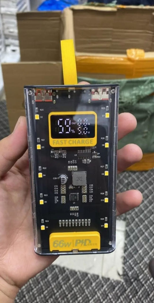 20000 MAH 66W FAST CHARGING TRANSPARENT POWER BANK-POWER BANK FOR ANDROID I Phone-Fast charging power bank-Transparent power bank-Portable 66W power bank-Mini fast charging power bank-Large capacity power bank-Power bank-Led Crystal display power bank.