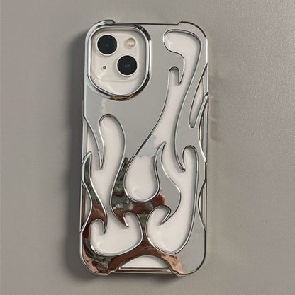 100%new celebrity trend+In stock+COD INS Fashion Hollowed Fire Flame Phone Case For iphone 16 15 13 12 11 Pro Max 14 Plus Cool Boy Girl Silver Plating Soft Cover for Samsung A14 A15 A16