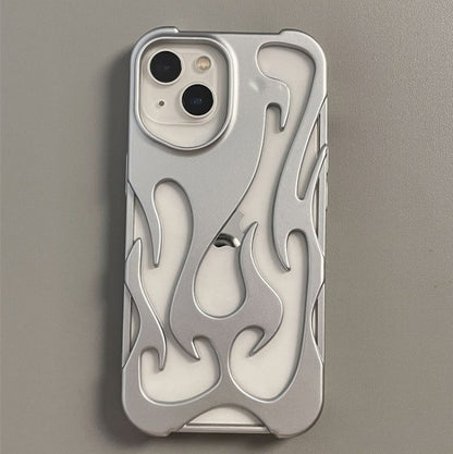 100%new celebrity trend+In stock+COD INS Fashion Hollowed Fire Flame Phone Case For iphone 16 15 13 12 11 Pro Max 14 Plus Cool Boy Girl Silver Plating Soft Cover for Samsung A14 A15 A16