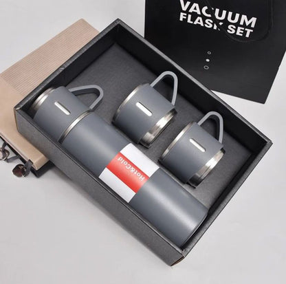 water bottle - steel water bottle - temperature water bottle - vaccum bottle - stainless Steel Vacuum Insulated Thermos 500ml (3pcs) With Extra 2 Cups Stainless Steel Thermal Bottle for Hot and Cold Beverages with Coffee Water Cup Travel Kit Perfect Gift