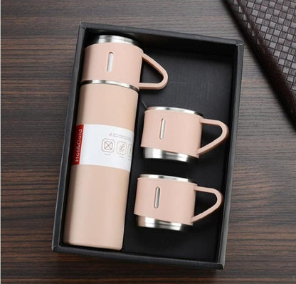 water bottle - steel water bottle - temperature water bottle - vaccum bottle - stainless Steel Vacuum Insulated Thermos 500ml (3pcs) With Extra 2 Cups Stainless Steel Thermal Bottle for Hot and Cold Beverages with Coffee Water Cup Travel Kit Perfect Gift
