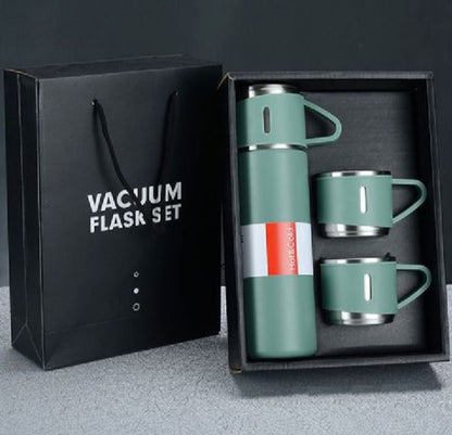 water bottle - steel water bottle - temperature water bottle - vaccum bottle - stainless Steel Vacuum Insulated Thermos 500ml (3pcs) With Extra 2 Cups Stainless Steel Thermal Bottle for Hot and Cold Beverages with Coffee Water Cup Travel Kit Perfect Gift