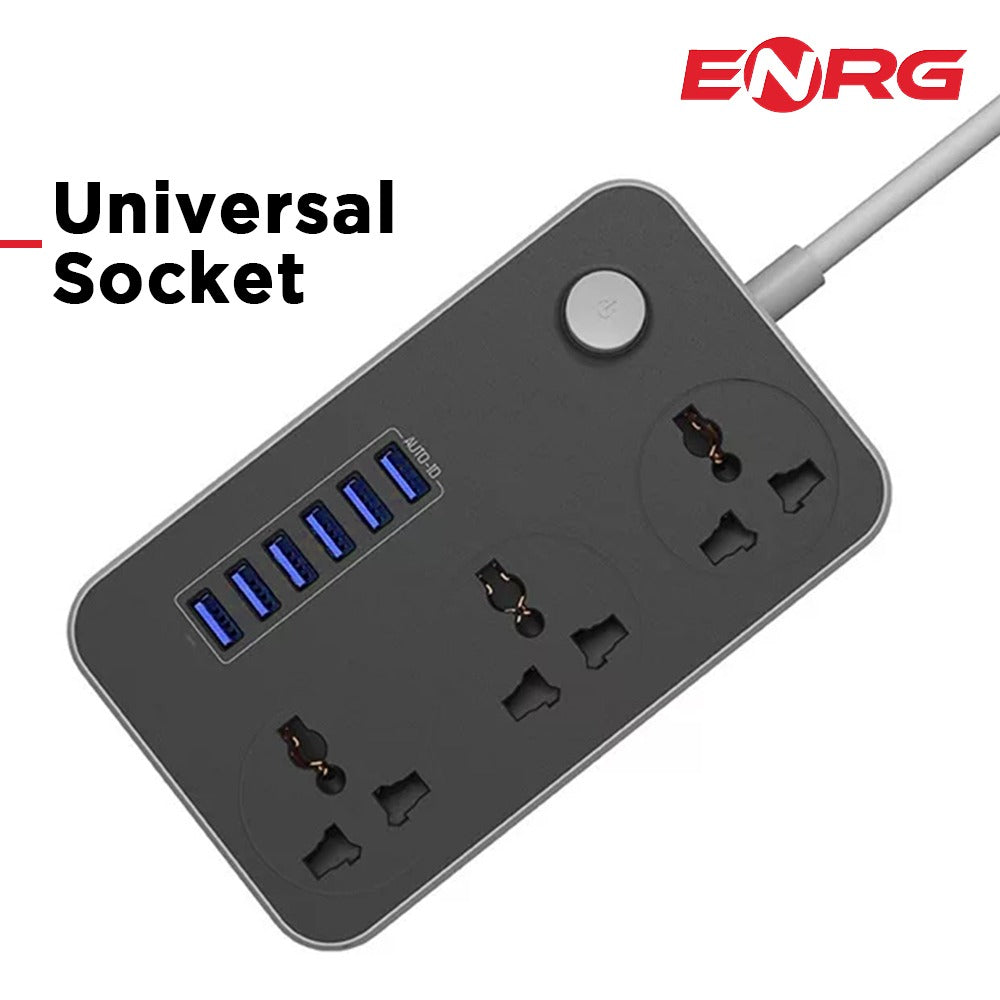 Energy - ENRG Smart Universal Extension Board 3 Power Socket + Usb Ports Plug For Electronics Mobile Charging With 1.8 Meter Heavy Duty Copper Wire White