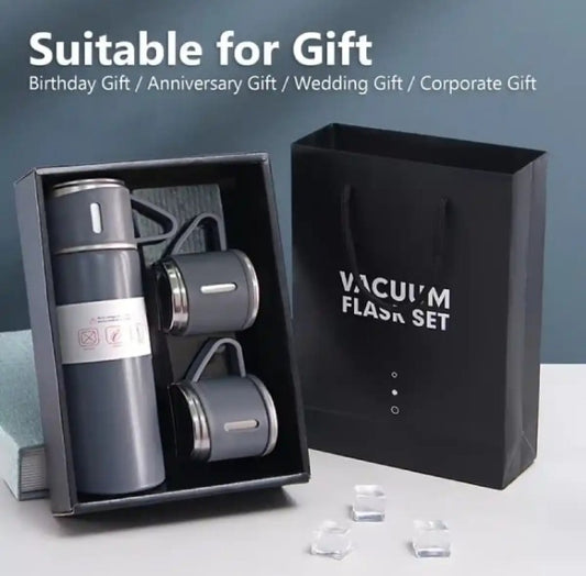 water bottle - steel water bottle - temperature water bottle - vaccum bottle - stainless Steel Vacuum Insulated Thermos 500ml (3pcs) With Extra 2 Cups Stainless Steel Thermal Bottle for Hot and Cold Beverages with Coffee Water Cup Travel Kit Perfect Gift