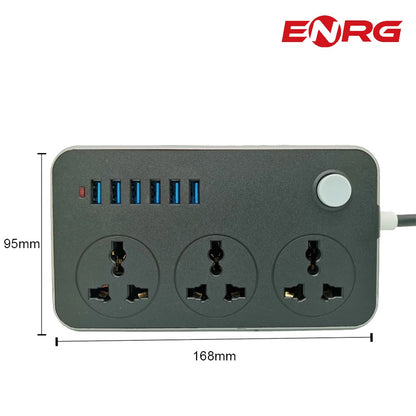 Energy - ENRG Smart Universal Extension Board 3 Power Socket + Usb Ports Plug For Electronics Mobile Charging With 1.8 Meter Heavy Duty Copper Wire White