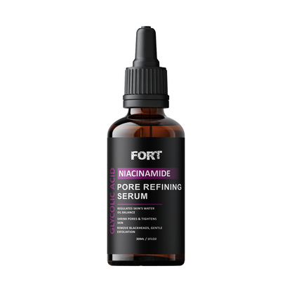 FORT PORE REFINING Serum Niacinamide & Glycolic Acid Serum for Glowing Skin Dark Spot Correcting Pore Refining Face Serum Skin Whitening Anti-Aging Glass Skin Care 30ml