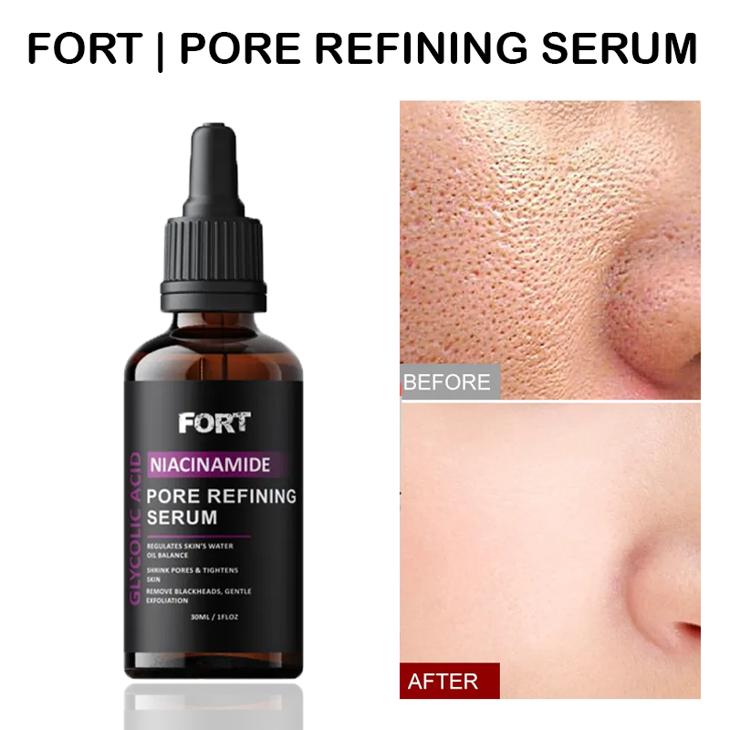 FORT PORE REFINING Serum Niacinamide & Glycolic Acid Serum for Glowing Skin Dark Spot Correcting Pore Refining Face Serum Skin Whitening Anti-Aging Glass Skin Care 30ml