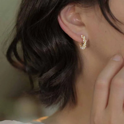 French Imitation Pearl Circel Earring Small Round Hoop Earrings For Women New Design Texture Earrings Jewelry Elegant Gift