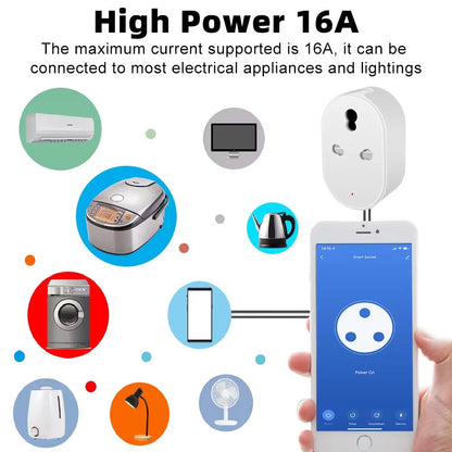16A Smart Wifi Plug Socket - 3 Pin WiFi Plug for AC, Motor, Freezer, Heaters, TVs, Fan Wifi Smart Switch With Power Monitoring Smart Life App, Alexa and Google Assistant, Watt meter 16 ampere wifi plug, 3 pin round power plug, watt meter