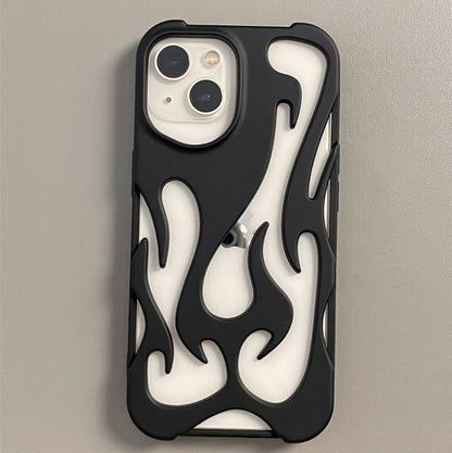 100%new celebrity trend+In stock+COD INS Fashion Hollowed Fire Flame Phone Case For iphone 16 15 13 12 11 Pro Max 14 Plus Cool Boy Girl Silver Plating Soft Cover for Samsung A14 A15 A16