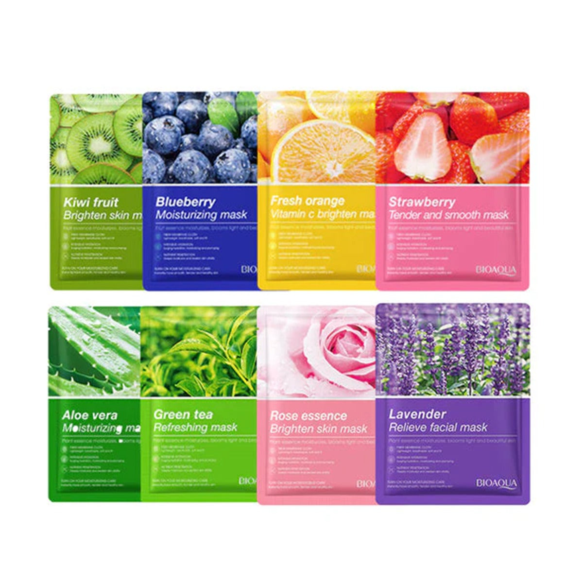 BIOAQUA Pack of 15 Moisturizing Facial Face Sheet Mask, Lip mask, Eye mask, Hydrating, Radiance Boost, , Moisturizing, Skin Care Sheet Mask