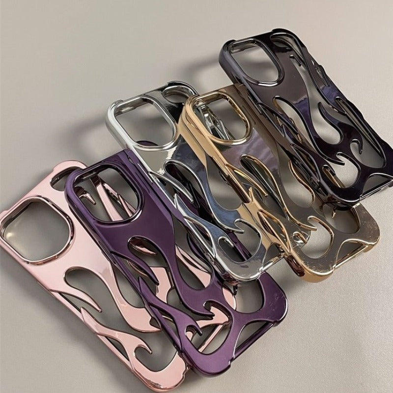 100%new celebrity trend+In stock+COD INS Fashion Hollowed Fire Flame Phone Case For iphone 16 15 13 12 11 Pro Max 14 Plus Cool Boy Girl Silver Plating Soft Cover for Samsung A14 A15 A16
