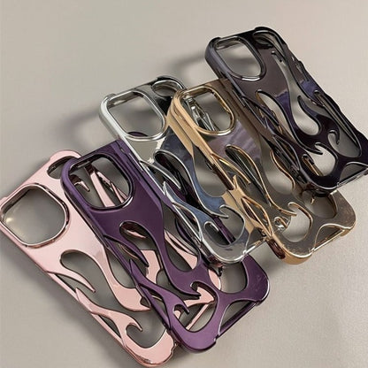 100%new celebrity trend+In stock+COD INS Fashion Hollowed Fire Flame Phone Case For iphone 16 15 13 12 11 Pro Max 14 Plus Cool Boy Girl Silver Plating Soft Cover for Samsung A14 A15 A16