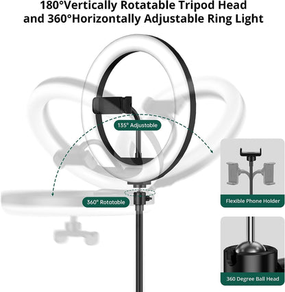 26cm Ring Light with Mobile Holder, Stand Holder and 7ft Stand, RingLight with 7 Feet Stand, Three Colours Makeup LED RingLight with Tripod Stand, Dimmable Selfie RingLight with USB for Videography and Photography