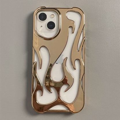 100%new celebrity trend+In stock+COD INS Fashion Hollowed Fire Flame Phone Case For iphone 16 15 13 12 11 Pro Max 14 Plus Cool Boy Girl Silver Plating Soft Cover for Samsung A14 A15 A16