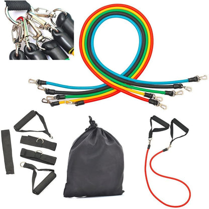 11 PCS Latex Resistance Band Set Yoga Pilates Abs Exercise Fitness Gym Workout Set With Elastic Tube, Door Anchor, Ankle Straps, And Handles For Weight Loss Or Stretch