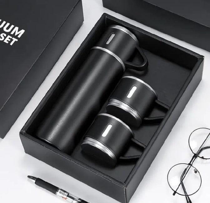 water bottle - steel water bottle - temperature water bottle - vaccum bottle - stainless Steel Vacuum Insulated Thermos 500ml (3pcs) With Extra 2 Cups Stainless Steel Thermal Bottle for Hot and Cold Beverages with Coffee Water Cup Travel Kit Perfect Gift