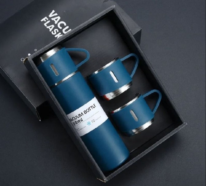 water bottle - steel water bottle - temperature water bottle - vaccum bottle - stainless Steel Vacuum Insulated Thermos 500ml (3pcs) With Extra 2 Cups Stainless Steel Thermal Bottle for Hot and Cold Beverages with Coffee Water Cup Travel Kit Perfect Gift