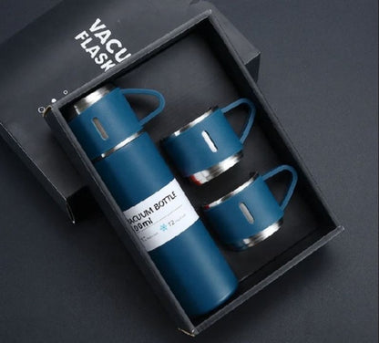 water bottle - steel water bottle - temperature water bottle - vaccum bottle - stainless Steel Vacuum Insulated Thermos 500ml (3pcs) With Extra 2 Cups Stainless Steel Thermal Bottle for Hot and Cold Beverages with Coffee Water Cup Travel Kit Perfect Gift